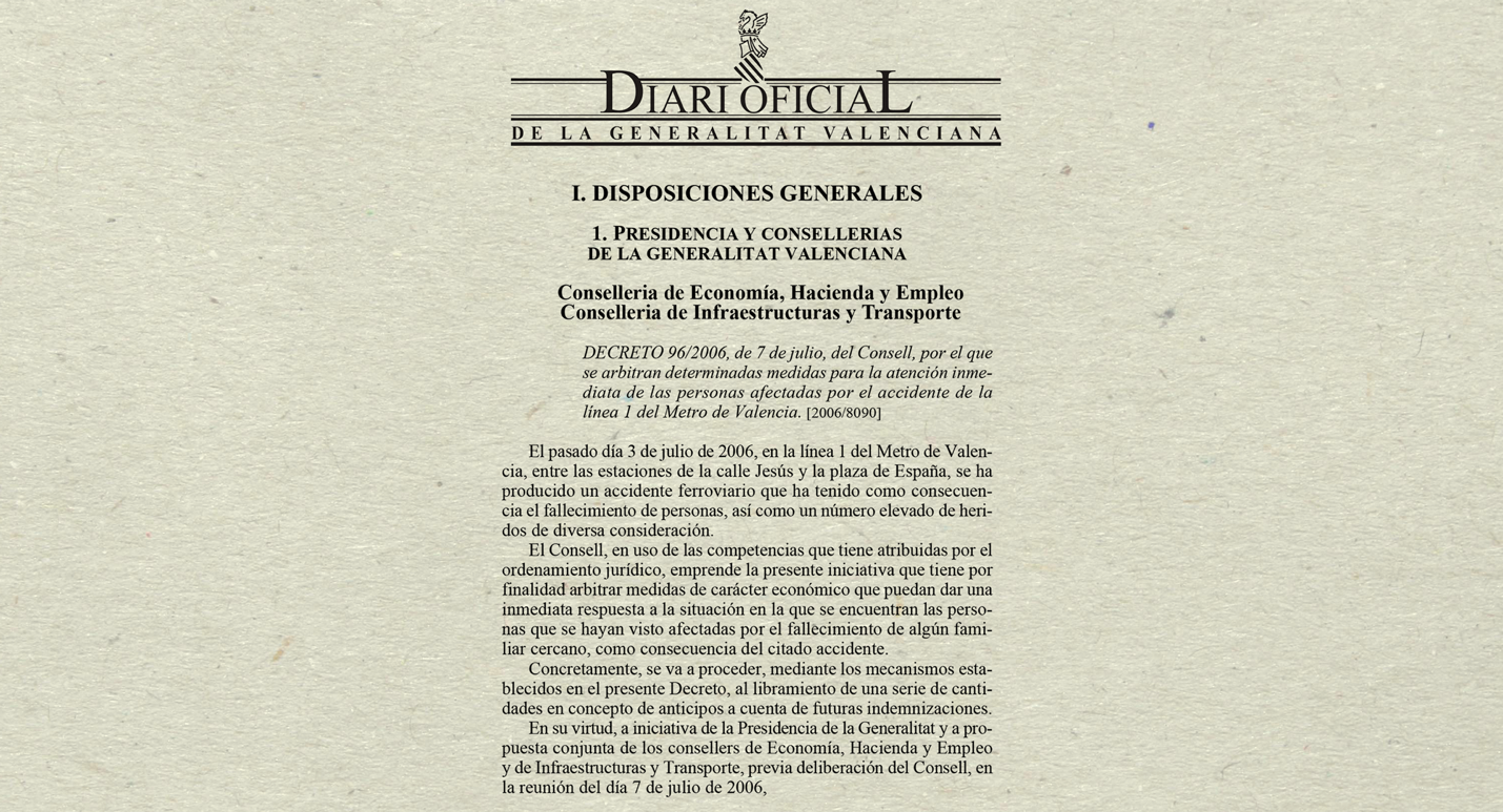 Cuatro días después del accidente, el gobierno valenciano aprobó librar un anticipo de las indemnizaciones a los afectados. Finalmente, la cuantía superaría el importe establecido para los accidentes de tráfico, y se equiparó con las indemnizaciones de la inundación del cámping de Biescas, las más elevadas de la historia.